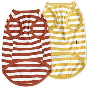 CtilFelix Dog Shirt Striped Dog Clothes Stretchy Vests Soft Cotton for Small Medium Large Dogs Boy Girl Puppy Clothes Lightweight Cat Outfit Kitten Tank Top Apparel T-Shirts Pack-2 Yellow & Rust S