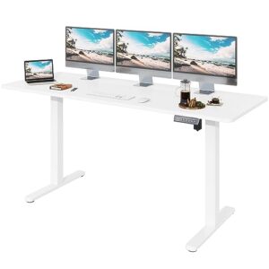 lubvlook 63 inch electric adjustable height standing desk, home office sit stand desk with splice board, 63" x 24", white