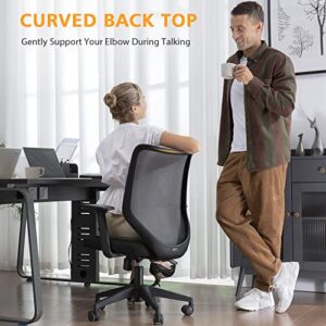 Desk Chair Ergonomic Office Chair with Adjustable Armrests, Reclining Tilt Function & Breathable Mesh Mid Back Home Office Chair with PU Wheels, Computer Task Chair with Lumbar Support & Arms (Black)