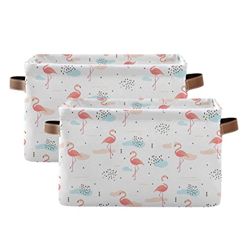ALAZA Pink Flamingo White Large Storage Baskets with Handles Foldable Decorative 2 Pack Storage Bins Boxes for Organizing Living Room Shelves Office Closet Clothes