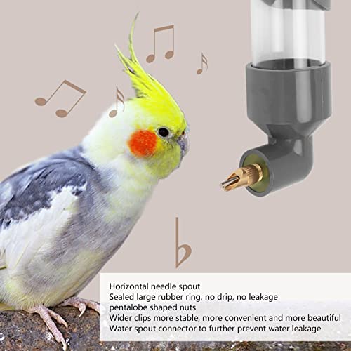 Zerodis Bird Drinker Automatic Drinking Device for Parrots Extra Wide Pressure External Indoor Installation for Bird Cage Accessories for Small, Medium Parrots (Grey)