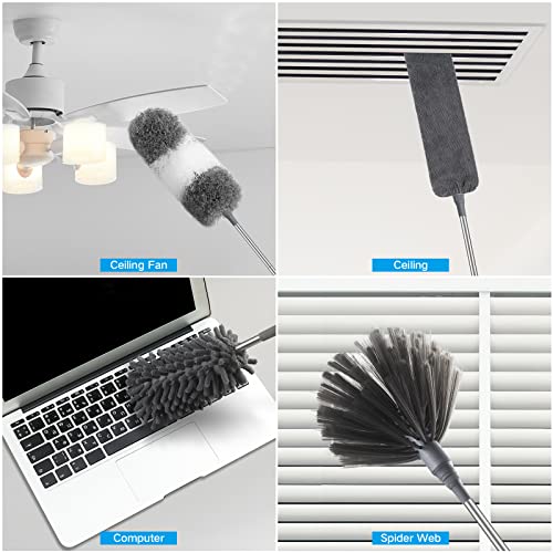 Microfiber Feather Duster 7PCS - Extendable & Bendable Dusters with Long Extension Pole, Washable Lightweight Dusters for Cleaning Ceiling Fan, High Ceiling, Blinds, Furniture, Cars