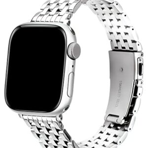 TISIMO for Apple Watch Band 41mm 40mm 38mm 45mm 44mm 42mm Series 9 8 7 6 5 4 3 2 1 SE SE2 Women and Men,Stainless Steel Metal Watchband for iWatch (Sliver)