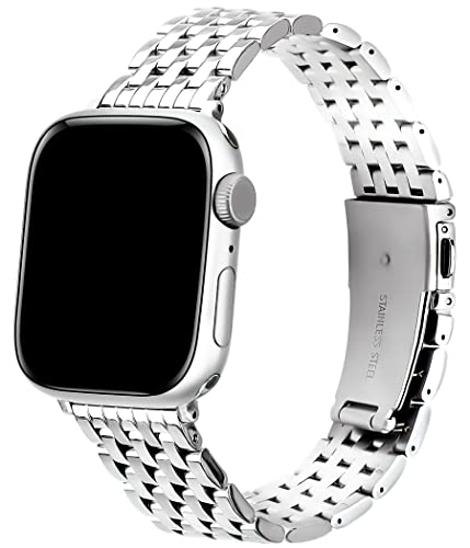 TISIMO for Apple Watch Band 41mm 40mm 38mm 45mm 44mm 42mm Series 9 8 7 6 5 4 3 2 1 SE SE2 Women and Men,Stainless Steel Metal Watchband for iWatch (Sliver)