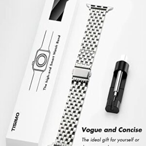 TISIMO for Apple Watch Band 41mm 40mm 38mm 45mm 44mm 42mm Series 9 8 7 6 5 4 3 2 1 SE SE2 Women and Men,Stainless Steel Metal Watchband for iWatch (Sliver)