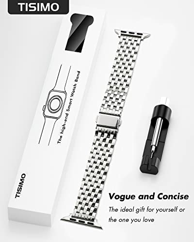 TISIMO for Apple Watch Band 41mm 40mm 38mm 45mm 44mm 42mm Series 9 8 7 6 5 4 3 2 1 SE SE2 Women and Men,Stainless Steel Metal Watchband for iWatch (Sliver)