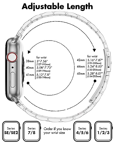 TISIMO for Apple Watch Band 41mm 40mm 38mm 45mm 44mm 42mm Series 9 8 7 6 5 4 3 2 1 SE SE2 Women and Men,Stainless Steel Metal Watchband for iWatch (Sliver)