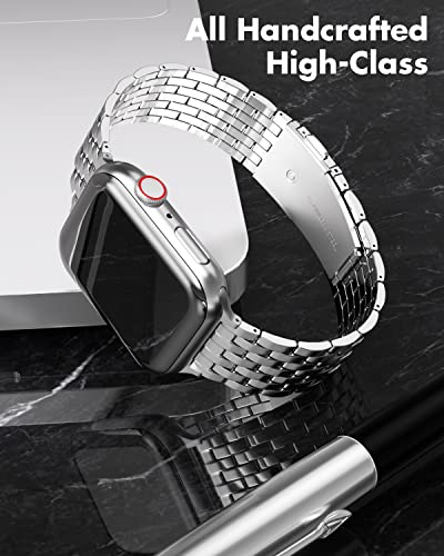 TISIMO for Apple Watch Band 41mm 40mm 38mm 45mm 44mm 42mm Series 9 8 7 6 5 4 3 2 1 SE SE2 Women and Men,Stainless Steel Metal Watchband for iWatch (Sliver)