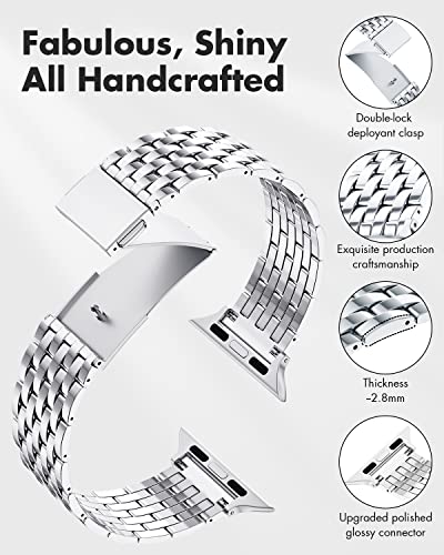 TISIMO for Apple Watch Band 41mm 40mm 38mm 45mm 44mm 42mm Series 9 8 7 6 5 4 3 2 1 SE SE2 Women and Men,Stainless Steel Metal Watchband for iWatch (Sliver)
