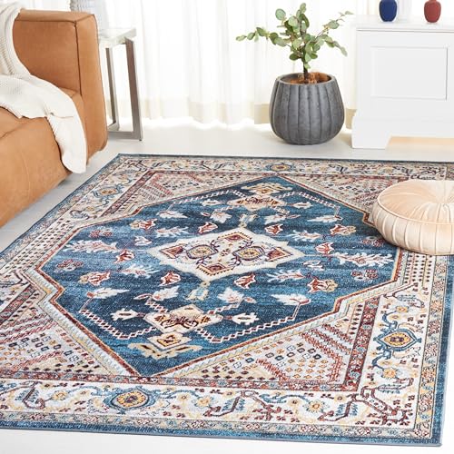 Safavieh Bayside Collection Area Rug - 5'3" x 7'6", Blue & Grey, Traditional Oriental Design, Non-Shedding & Easy Care, Machine Washable Ideal for High Traffic Areas in Living Room, Bedroom (BAY104M)