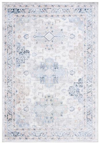 Safavieh Bayside Collection Accent Rug - 4' x 6', Grey & Blue, Shabby Chic Design, Non-Shedding & Easy Care, Machine Washable Ideal for High Traffic Areas in Entryway, Living Room, Bedroom (BAY116F)