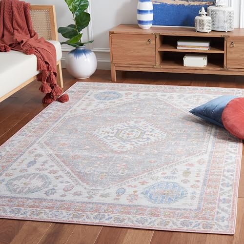 Safavieh Bayside Collection Area Rug - 5'3" x 7'6", Ivory & Blue Pink, Shabby Chic Design, Non-Shedding & Easy Care, Machine Washable Ideal for High Traffic Areas in Living Room, Bedroom (BAY118A)