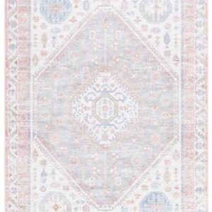 Safavieh Bayside Collection Area Rug - 5'3" x 7'6", Ivory & Blue Pink, Shabby Chic Design, Non-Shedding & Easy Care, Machine Washable Ideal for High Traffic Areas in Living Room, Bedroom (BAY118A)