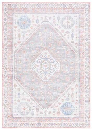 Safavieh Bayside Collection Area Rug - 5'3" x 7'6", Ivory & Blue Pink, Shabby Chic Design, Non-Shedding & Easy Care, Machine Washable Ideal for High Traffic Areas in Living Room, Bedroom (BAY118A)