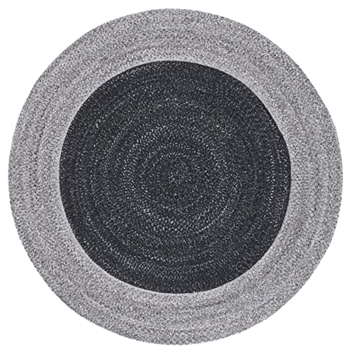 Safavieh Braided Collection Area Rug - 4' Round, Black & Dark Grey, Handmade Country Farmhouse, Ideal for High Traffic Areas in Living Room, Bedroom (BRD803Z)