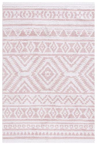 Safavieh Augustine Collection Area Rug - 5' x 7'7", Ivory & Pink, Moroccan Boho Tribal Fringe Design, Non-Shedding & Easy Care, Ideal for High Traffic Areas in Living Room, Bedroom (AGT849U)