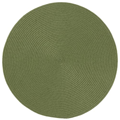 Safavieh Braided Collection Area Rug - 5' Round, Olive & Green, Handmade Country Farmhouse, Ideal for High Traffic Areas in Living Room, Bedroom (BRD402X)