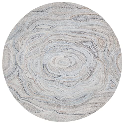 Safavieh Abstract Collection Area Rug - 6' Round, Beige & Blue, Handmade Wool, Ideal for High Traffic Areas in Living Room, Bedroom (ABT148M)