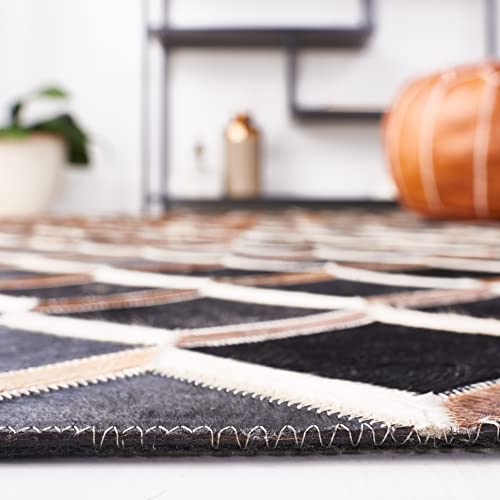 Safavieh Studio Leather Collection Area Rug - 5' x 8', Black & Brown, Handmade Modern Leather & Wool, Ideal for High Traffic Areas in Living Room, Bedroom (STL901Z)