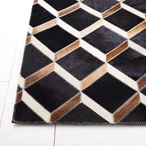 Safavieh Studio Leather Collection Area Rug - 5' x 8', Black & Brown, Handmade Modern Leather & Wool, Ideal for High Traffic Areas in Living Room, Bedroom (STL901Z)