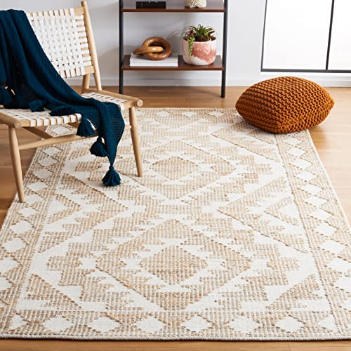 Safavieh Natural Fiber Collection Accent Rug - 3' x 5', Ivory & Natural, Handmade Rustic Farmhouse Boho Jute & Wool, Ideal for High Traffic Areas in Entryway, Living Room, Bedroom (NF512A)