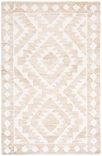 Safavieh Natural Fiber Collection Accent Rug - 3' x 5', Ivory & Natural, Handmade Rustic Farmhouse Boho Jute & Wool, Ideal for High Traffic Areas in Entryway, Living Room, Bedroom (NF512A)