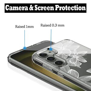 RANZ Galaxy S23 Plus Case, Anti-Scratch Shockproof Clear PC+ TPU Bumper with White Flower Design