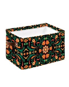 mexican orange green floral storage bins 1 pack, waterproof storage baskets for shelves closet, mexico ethnic black abstract art storage basket foldable storage box cube storage organizer with handles