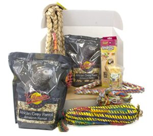 newzooland perchville box for large birds | volkman avian science super african gray parrot food with foot toys for large birds, african grey parrot treats and bird seeds for your pets