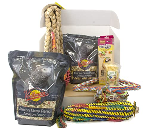 NewZooland Perchville Box for Large Birds | Volkman Avian Science Super African Gray Parrot Food with Foot Toys for Large Birds, African Grey Parrot Treats and Bird Seeds for Your Pets