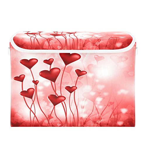 Storage Bins with Lids Foldable Storage Baskets Storage Cubes Collapsible Closet Organizer Containers with Cover Valentines Red Love Heart for Home Office Organizer Closet, Shelves, Toy, Nursery