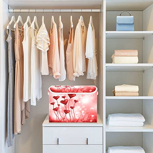 Storage Bins with Lids Foldable Storage Baskets Storage Cubes Collapsible Closet Organizer Containers with Cover Valentines Red Love Heart for Home Office Organizer Closet, Shelves, Toy, Nursery