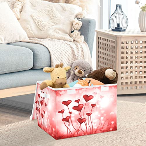 Storage Bins with Lids Foldable Storage Baskets Storage Cubes Collapsible Closet Organizer Containers with Cover Valentines Red Love Heart for Home Office Organizer Closet, Shelves, Toy, Nursery