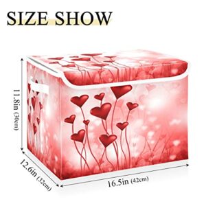 Storage Bins with Lids Foldable Storage Baskets Storage Cubes Collapsible Closet Organizer Containers with Cover Valentines Red Love Heart for Home Office Organizer Closet, Shelves, Toy, Nursery