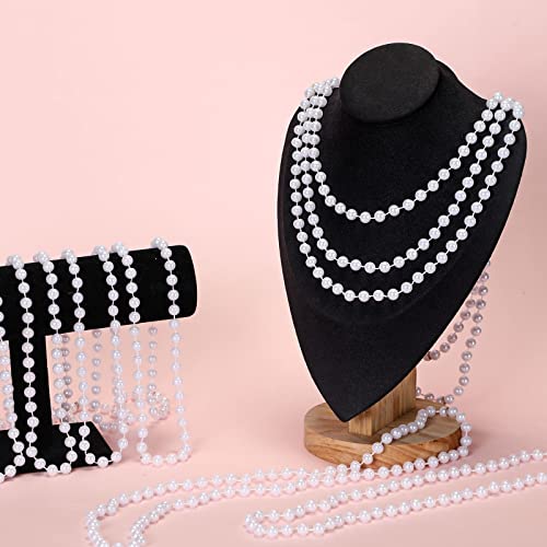 24 Pcs Floral Handheld Fan and Faux Pearl Necklaces for Wedding, Lace Folding Hand Fan Foldable Chinese Fan White Bead Necklace Strand Necklace for Bridal Tea Party Decorations Birthday Dancing