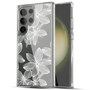 ranz galaxy s23 ultra case, anti-scratch shockproof series clear hard pc+ tpu bumper protective cover case for samsung galaxy s23 ultra - white flower