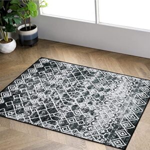 leesentec rugs modern non-slip soft area rugs for living room/bedroom/dining room carpet floor mat home decorative (black/grey, 2'7"×3'11")