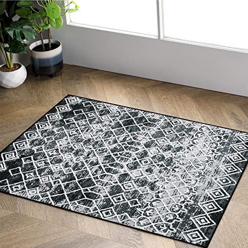 Leesentec Rugs Modern Non-Slip Soft Area Rugs for Living Room/Bedroom/Dining Room Carpet Floor Mat Home Decorative (Black/Grey, 2'7"×3'11")