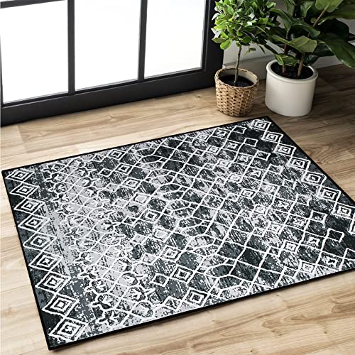 Leesentec Rugs Modern Non-Slip Soft Area Rugs for Living Room/Bedroom/Dining Room Carpet Floor Mat Home Decorative (Black/Grey, 2'7"×3'11")