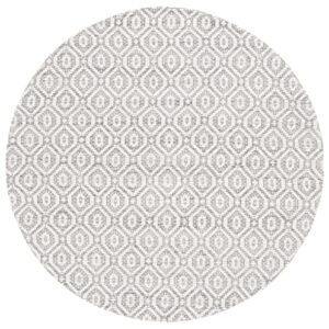 Safavieh Marbella Collection Area Rug - 6' Round, Grey & Ivory, Handmade Geometric Wool, Ideal for High Traffic Areas in Living Room, Bedroom (MRB325F)