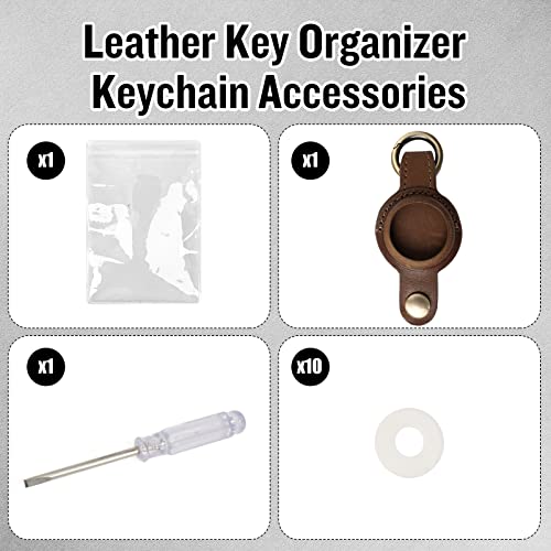 Leather Key Organizer Keychain for Apple Airtag, Key Airtag Holder with Key Ring Holds Up to 7 Keys, Innovative Airtag Accessories for Car Key Keychain(Brown)