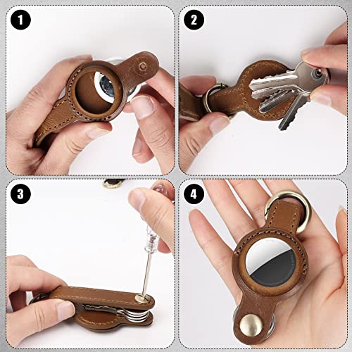 Leather Key Organizer Keychain for Apple Airtag, Key Airtag Holder with Key Ring Holds Up to 7 Keys, Innovative Airtag Accessories for Car Key Keychain(Brown)