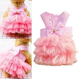 Girl Puppy Clothes Small Dog Pet Mesh Dresses Dog Skirt Stripe Bubble Lace Puppy Striped Fashion Princess Dress Pet Clothes Outfits for Dogs Boy