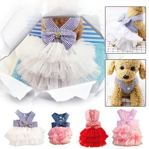 Girl Puppy Clothes Small Dog Pet Mesh Dresses Dog Skirt Stripe Bubble Lace Puppy Striped Fashion Princess Dress Pet Clothes Outfits for Dogs Boy