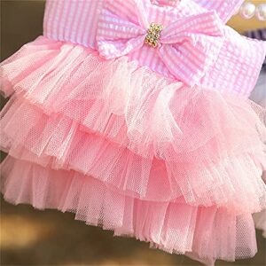 Girl Puppy Clothes Small Dog Pet Mesh Dresses Dog Skirt Stripe Bubble Lace Puppy Striped Fashion Princess Dress Pet Clothes Outfits for Dogs Boy