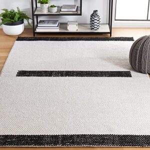safavieh natura collection accent rug - 4' x 6', ivory & black, handmade flat weave modern stripe wool, ideal for high traffic areas in entryway, living room, bedroom (nat324a)