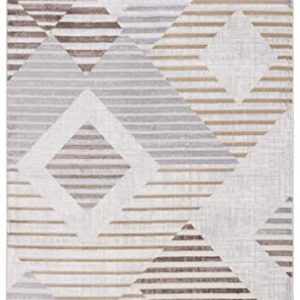 SAFAVIEH Palma Collection Area Rug - 5'5" x 7'7", Beige & Light Grey, Mid-Century Modern Geometric Stripe, Non-Shedding & Easy Care, Ideal for High Traffic Areas in Living Room, Bedroom (PAM328A)