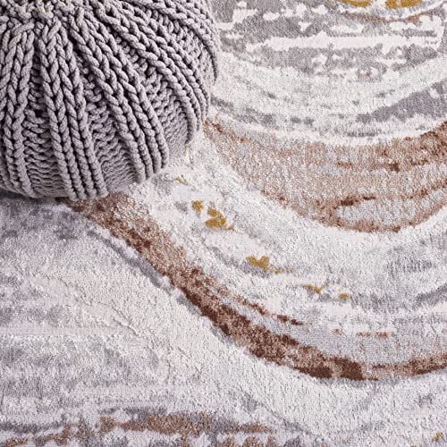 Safavieh Palma Collection Area Rug - 6'7" Square, Beige & Brown, Modern Abstract Design, Non-Shedding & Easy Care, Ideal for High Traffic Areas in Living Room, Bedroom (PAM334B)