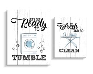 kas home 2 panels laundry room decor laundry room wall sign tumble fresh clean canvas laundry wall art plaque farmhouse laundry rules wall decor (white - laundry, 12 x 15 inch + 8.6 x 11 inch)