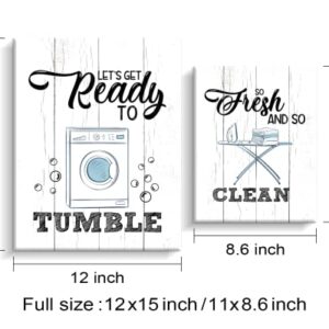 Kas Home 2 Panels Laundry Room Decor Laundry Room Wall Sign Tumble Fresh Clean Canvas Laundry Wall Art Plaque Farmhouse Laundry Rules Wall Decor (White - laundry, 12 x 15 inch + 8.6 x 11 inch)